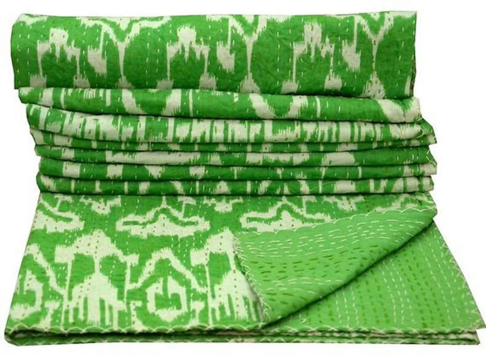 Handmade Kantha Quilt Indian Bedspread Ikat Print Kantha Blankets Cotton Bed Cover Hand Stitched Gudari Blanket