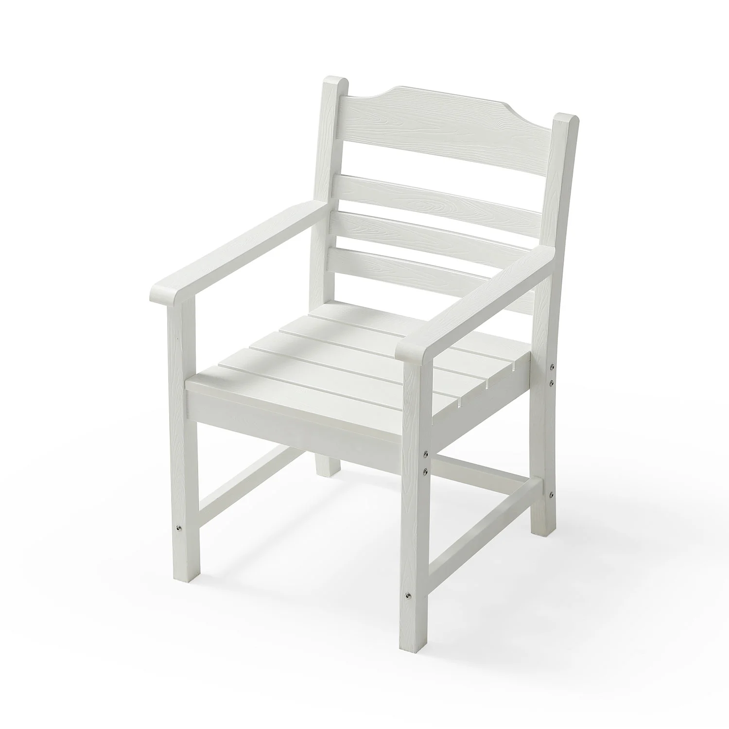 Dcenta Patio Dining Chair with Armset Set of 2, Pure White with Imitation Wood Grain Wexture,HIPS Material