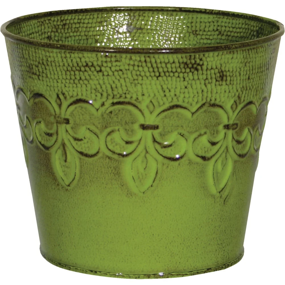 1 PK, Robert Allen MPT01891-Robert Allen Fleur De Lis 6 In. Metal Tansey Green Planter