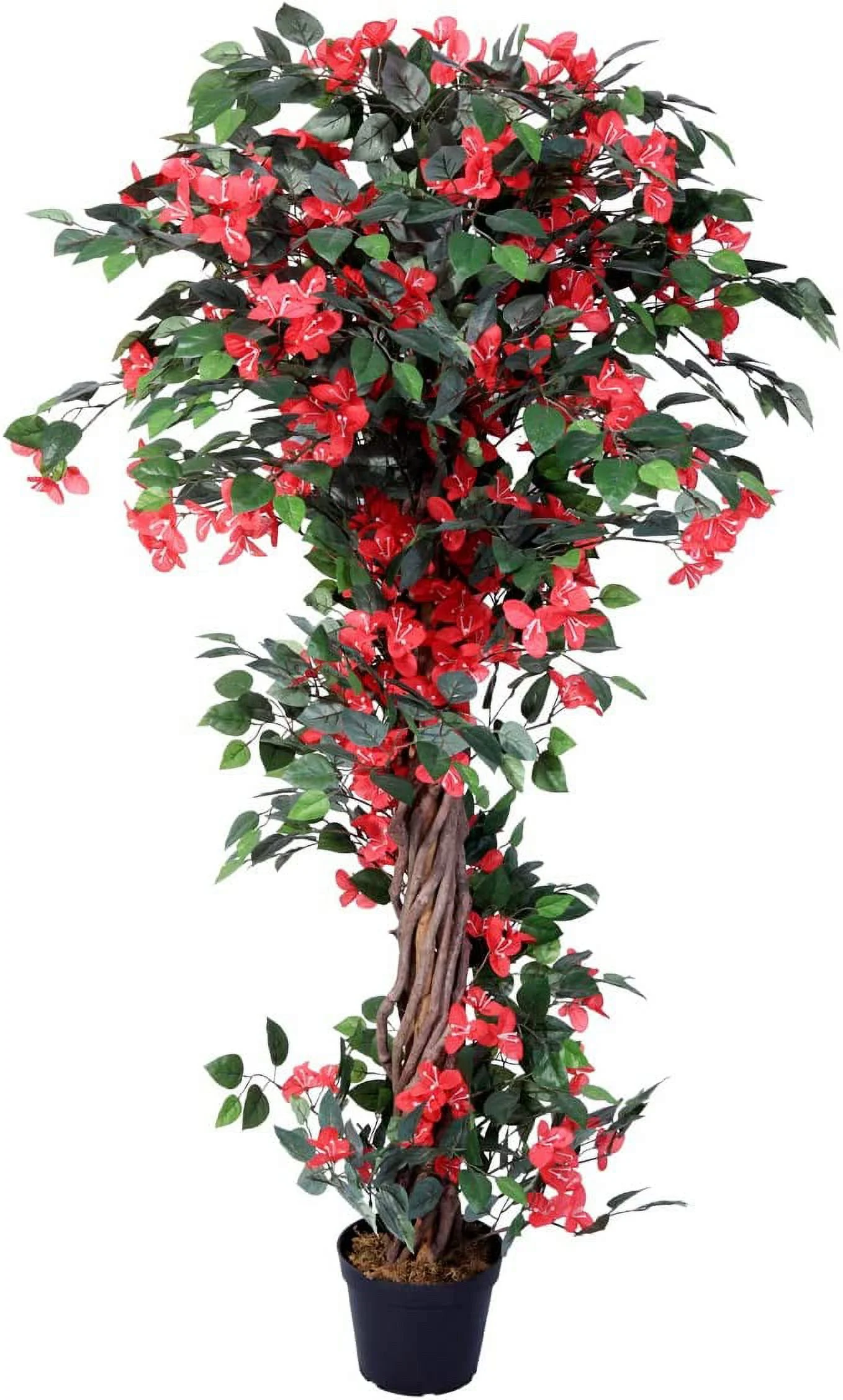 Pair CXIAN Gorgeous 5 Feet Blooming Artificial Bougainvillea Tree with Flowers & Real Wood Trunks, with Nursery Pots, Feel Real Technology Red and Green