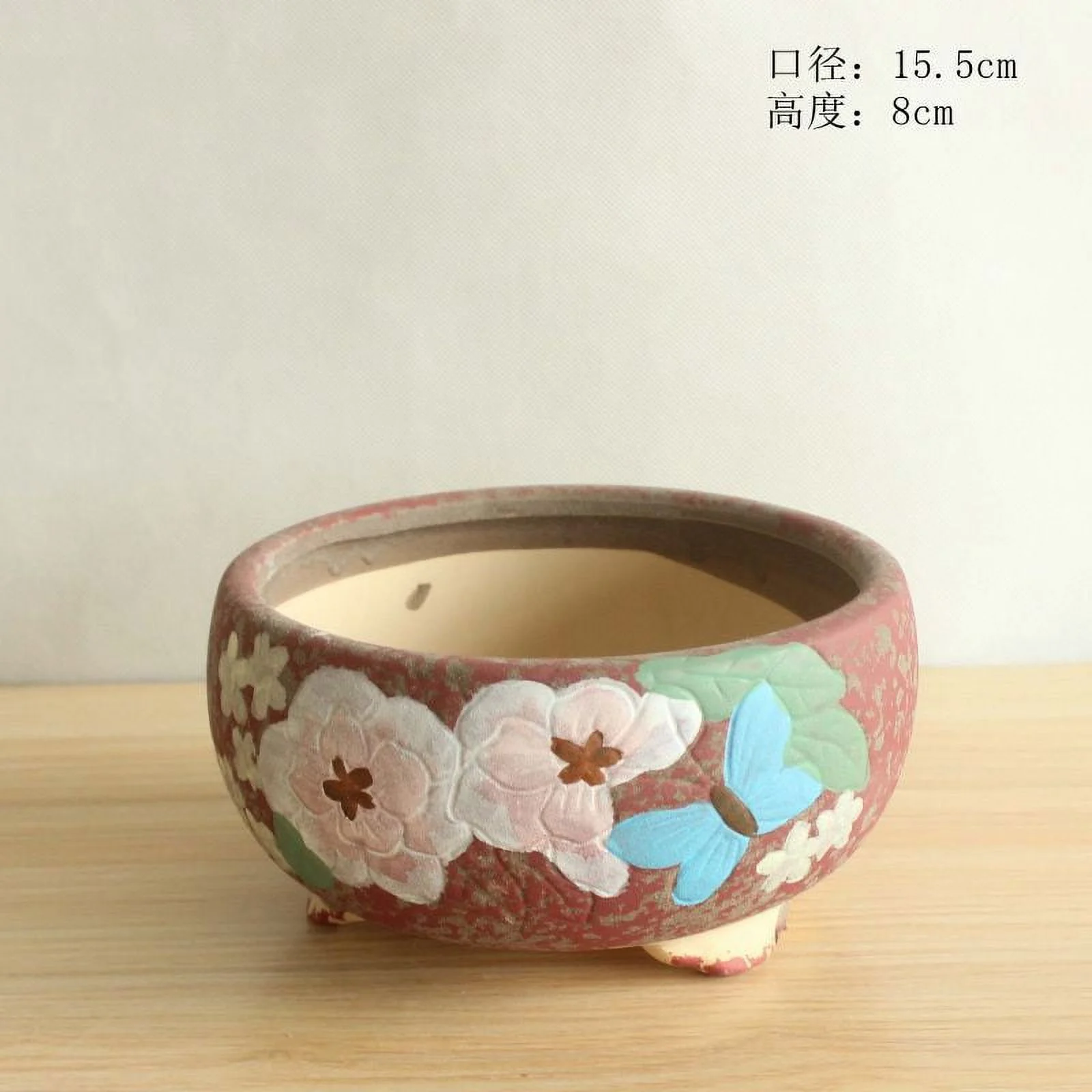 LivNxt Hand-painted Ceramic Succulent Planter, Large Diameter Coarse Pottery Succulent Pot, Succulent Arrangement