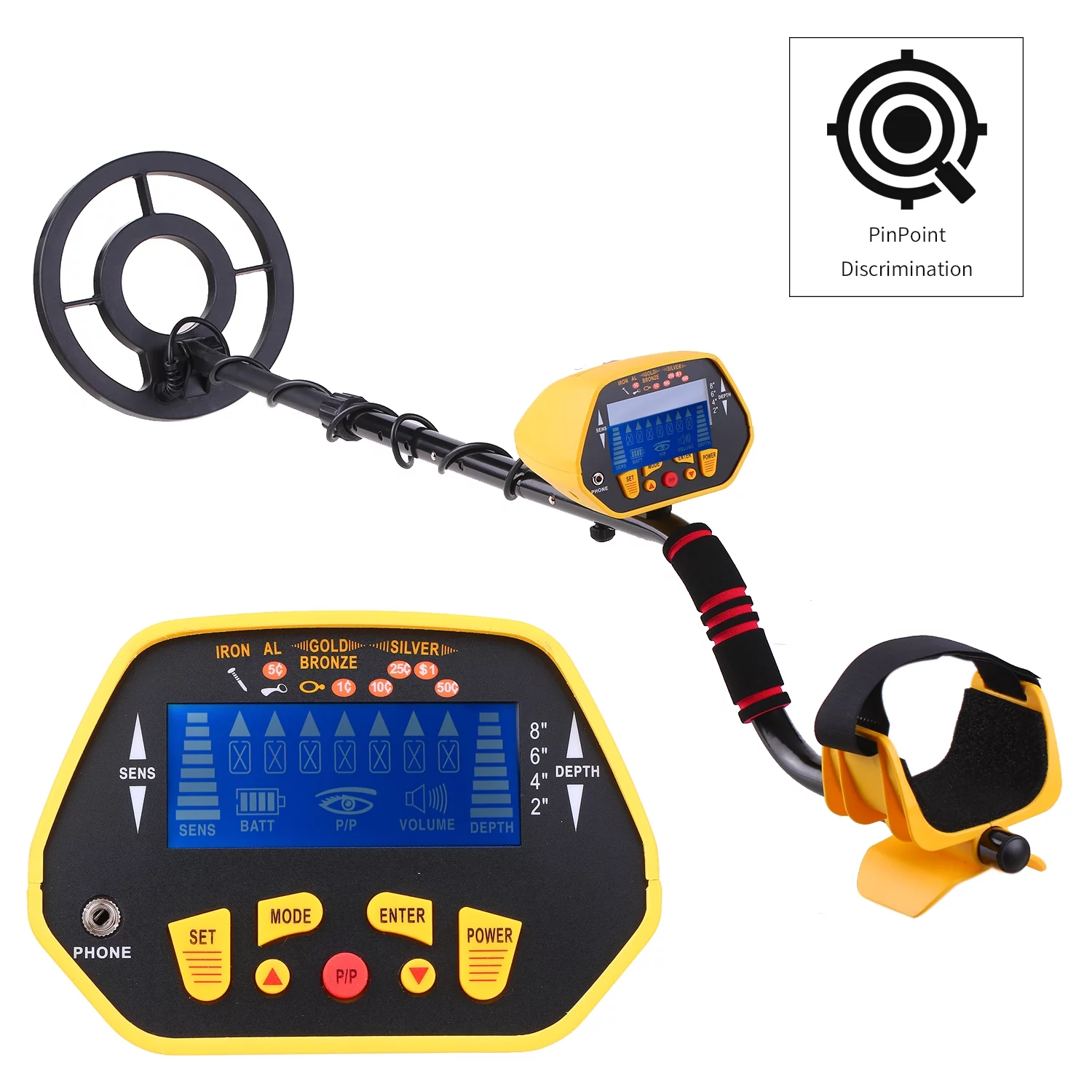 AbodyProfessional Metal Detector P/P Function Disc Mode High Sensitivity Adjustable Waterproof Metal 7 Target Categories Underground Treasure Hunter LCD Display