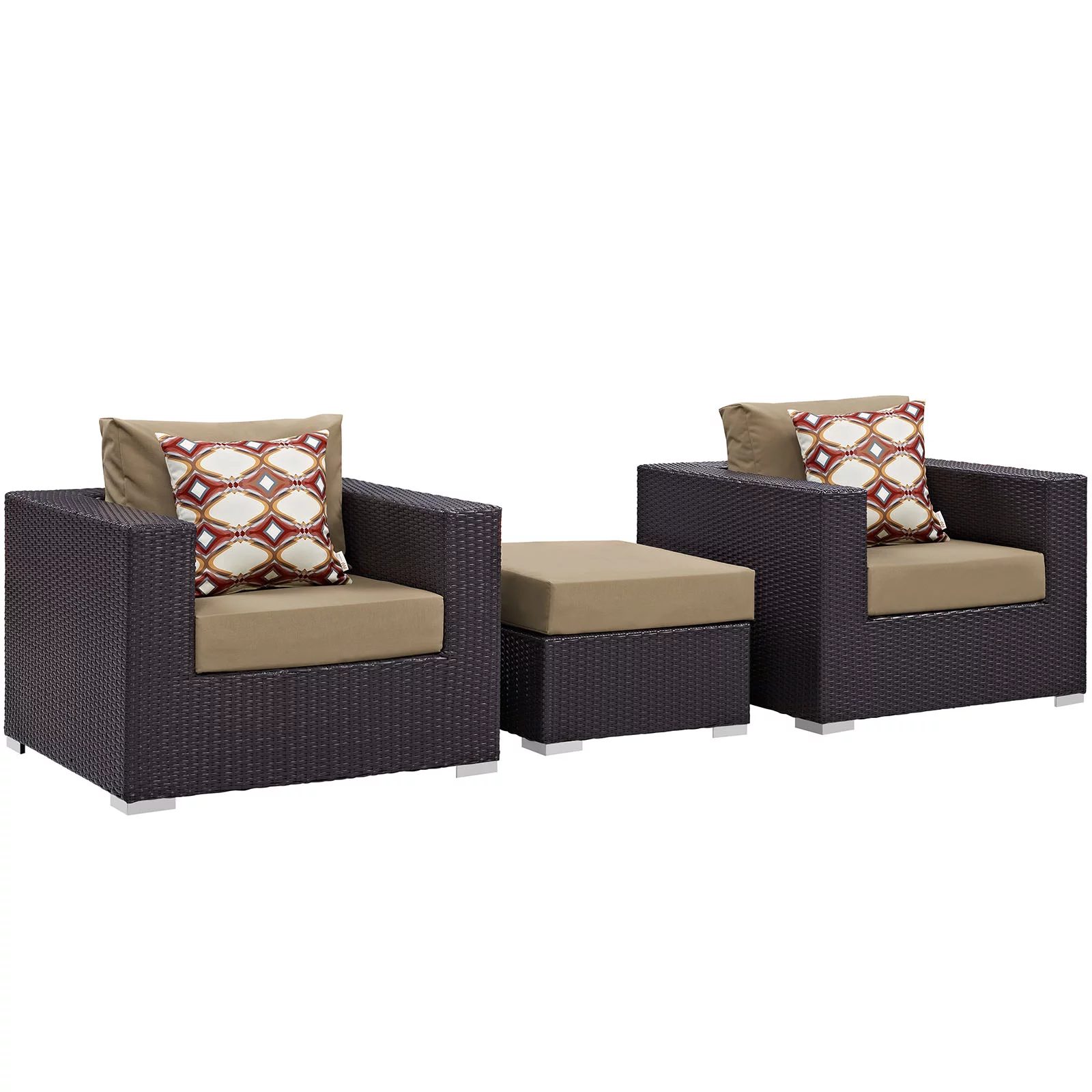 Modern Contemporary Urban Design Outdoor Patio Balcony Three PCS Sofa Set, Brown, Rattan
