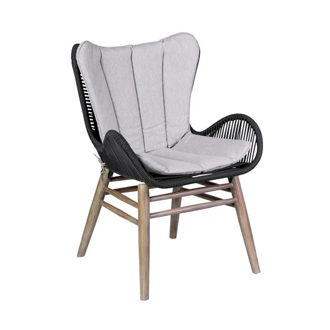 Fanny Outdoor Patio Dining Chair in Light Eucalyptus Wood & Charcoal Rope