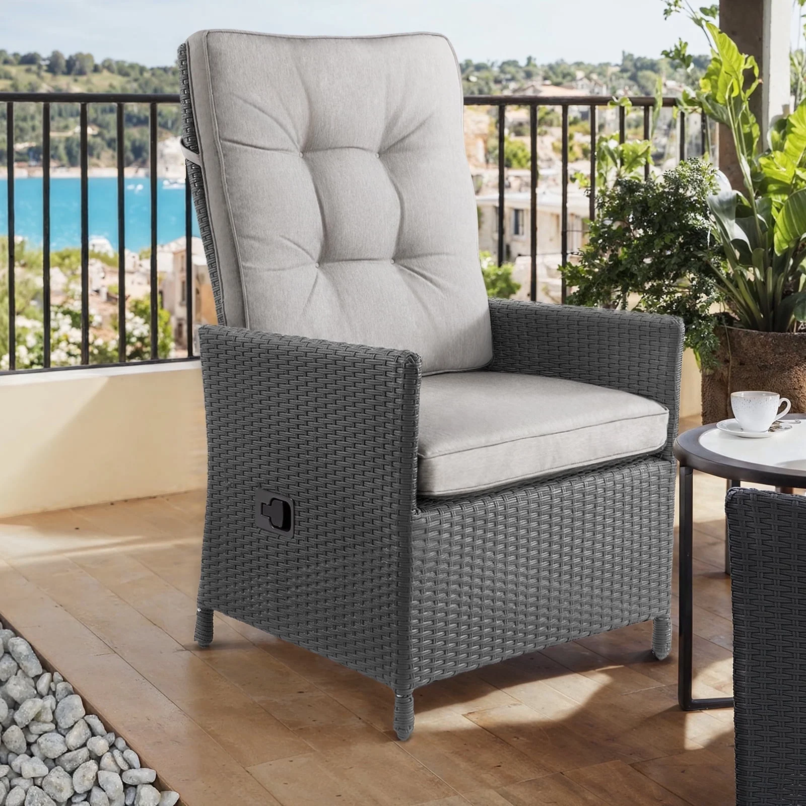 Vitarpatio Patio Recliner, Indoor Outdoor Wicker Rattan Reclining Chair with Adjustable Backrest & Removable Thick Sponge Cushion