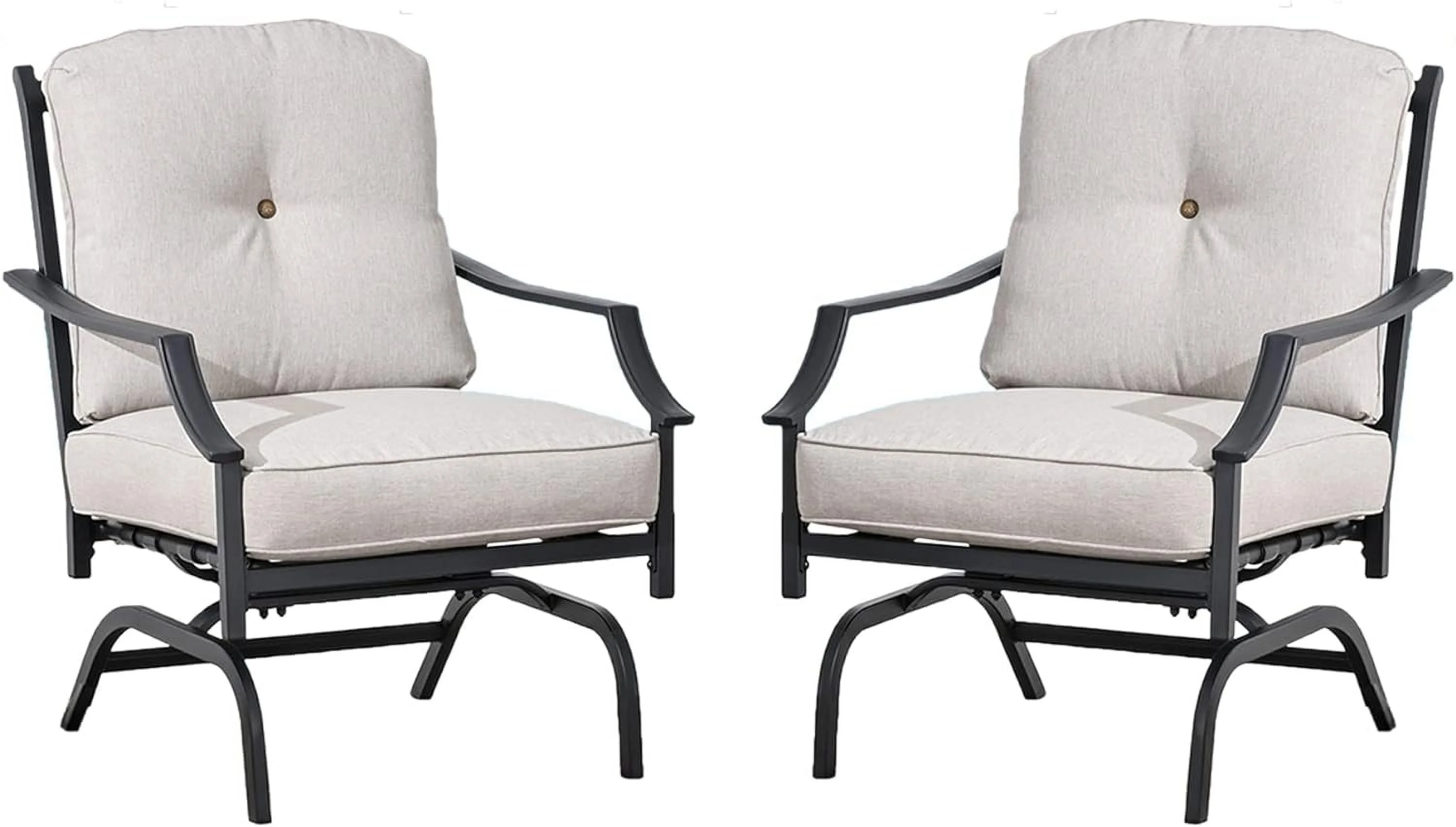 2 Pieces Outdoor Conversation Furniture Patio Bistro Armchair Set Metal Single Dining Cushion, 2 Chairs, Beige