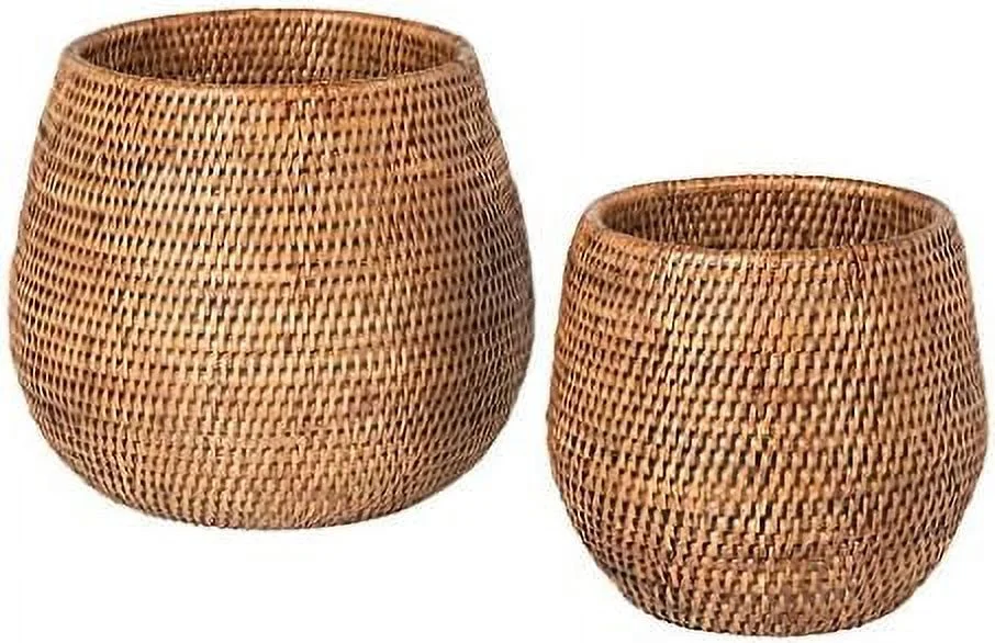 La Jolla Rattan Bowl, Honey-Brown, Large Planter