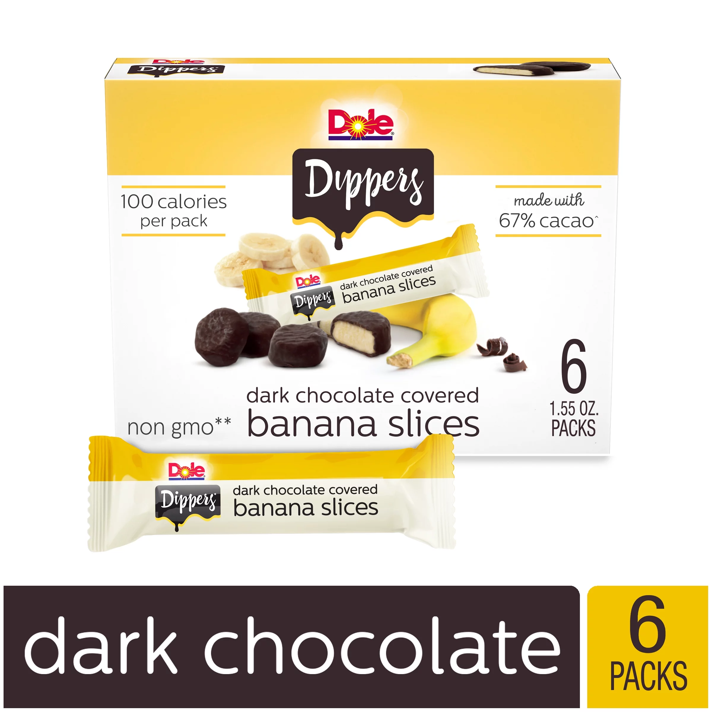 (6 Pack) Dole Dark Chocolate Frozen Banana Dippers, 1.55 oz