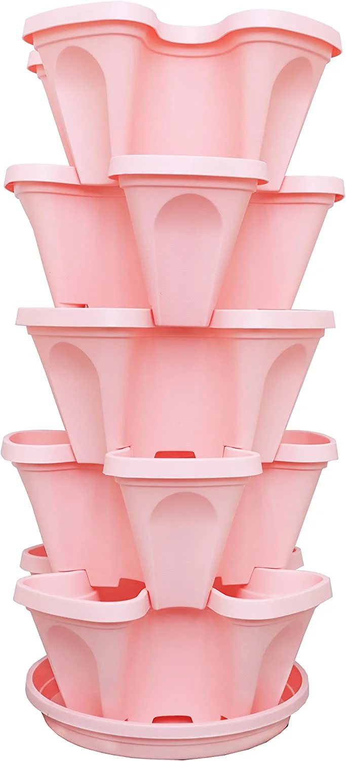 Strawberry and Herb Garden Planter - Stackable Gardening Pots with 10 Inch Saucer