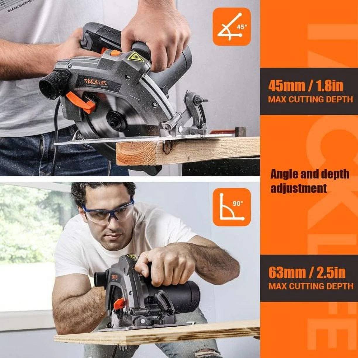 TACKLIFE 1500W 12.5-Amp 5000 RPM Electric Circular Saw with Vacuum Adapter, Laser Guide - PES03A