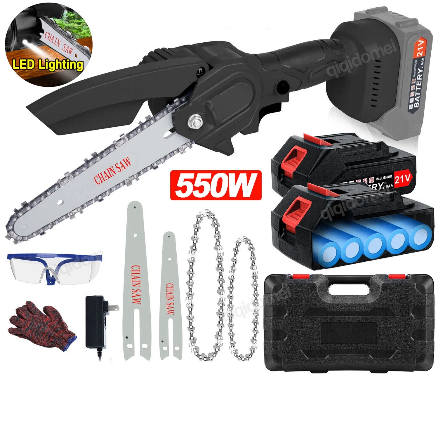 6 inch Mini Cordless Chainsaw Handheld Electric Chain Saw Wood Cutter +2 Battery