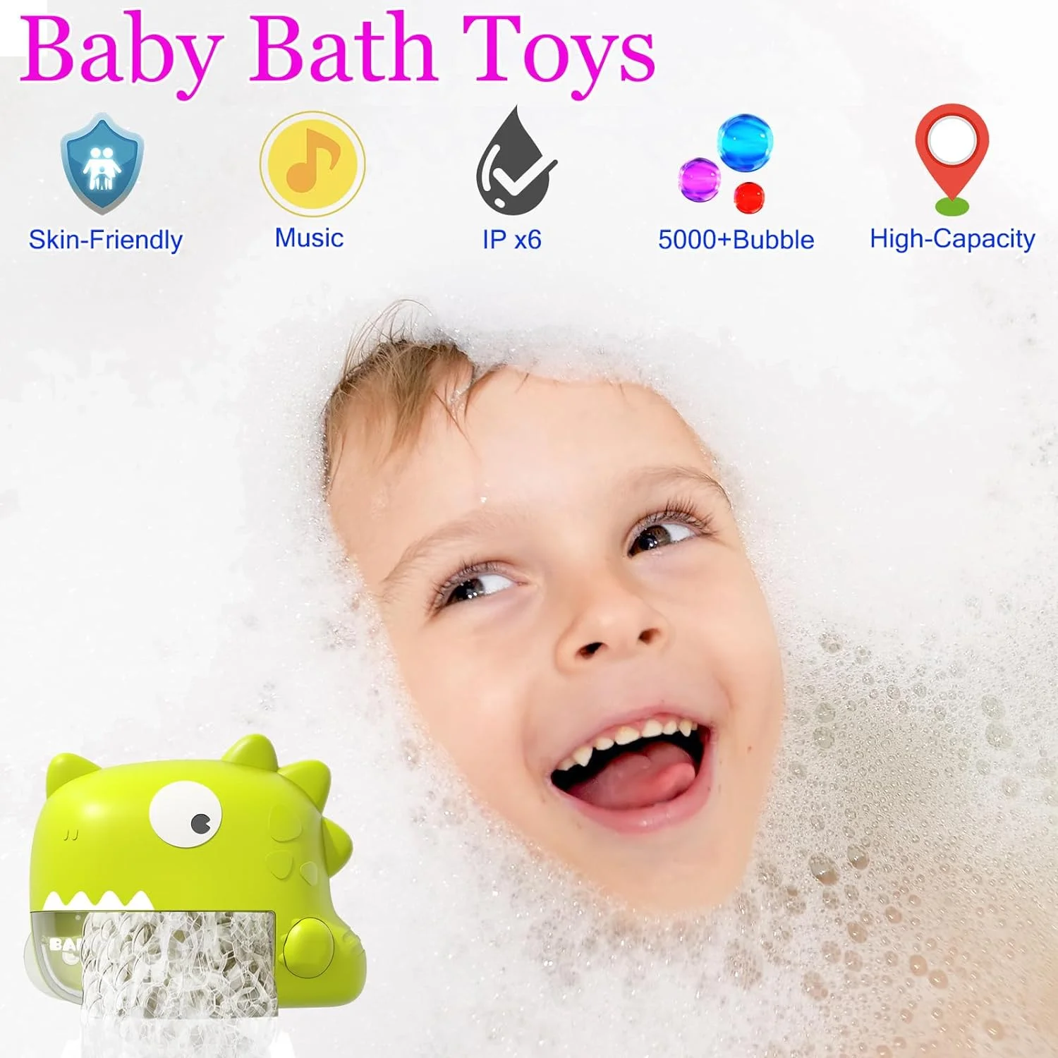 Baby Bath Toys - Dinosaur Automatic Bath Bubble Machine,Bathtub Bubble Maker with Music,Bathtime Shower Bathtub Toys for Toddlers,Birthday Gift for Boys Girls Age 1-5,Baby Gifts