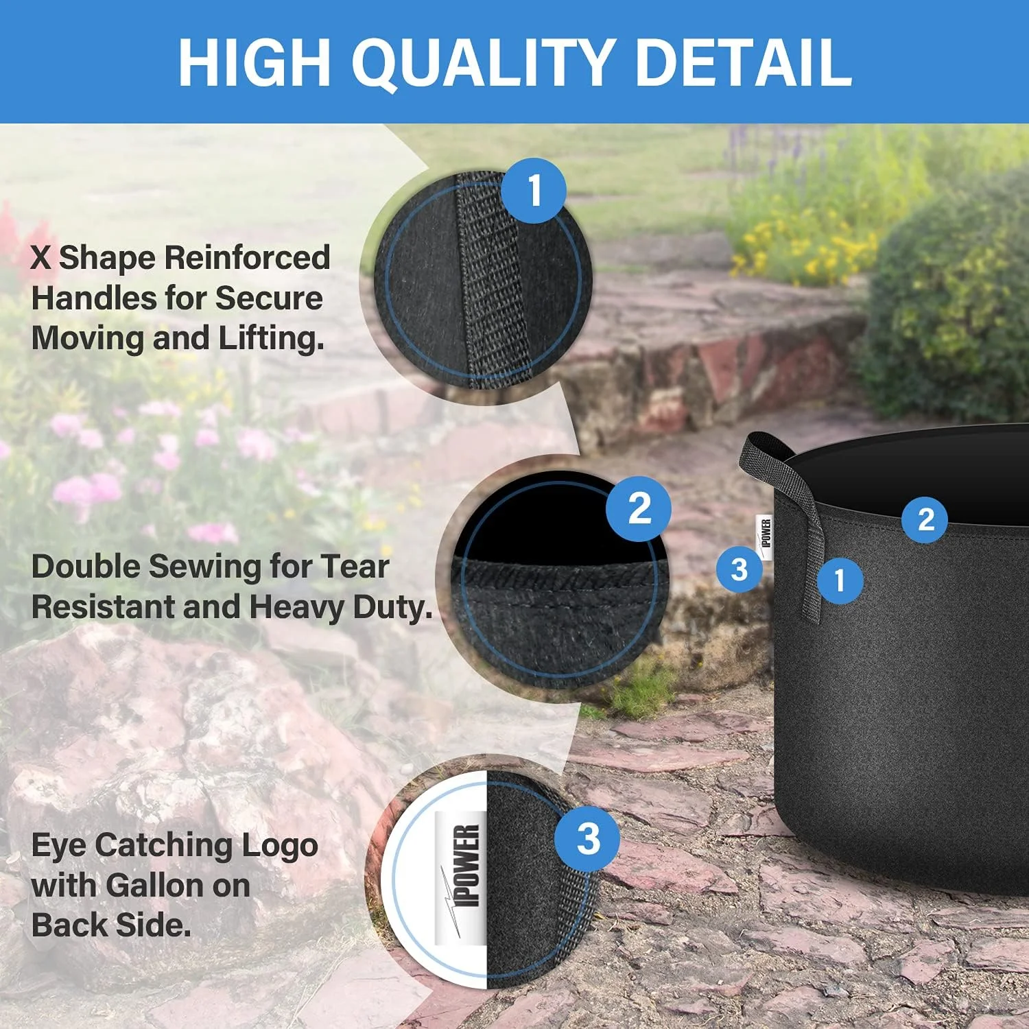 iPower Grow Bags Nonwoven Fabric Pots Aeration Container with Strap Handles, 5-Pack Black, 20 Gallon