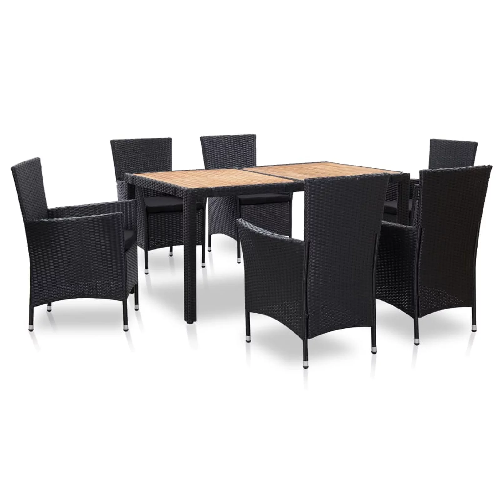 ametoys 7 Piece Patio Dining Set with Cushions Poly Rattan Black