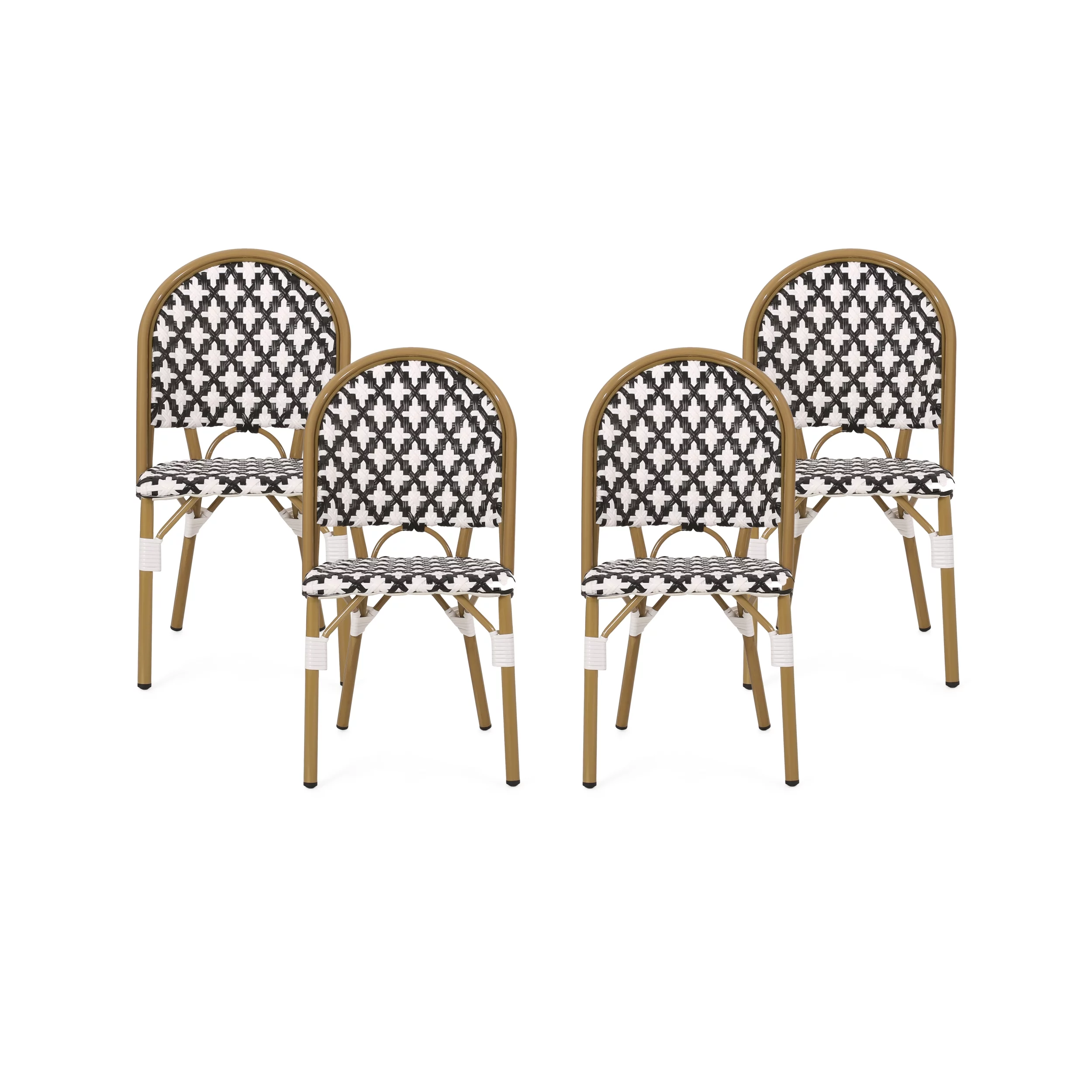 Jordy Outdoor French Bistro Chair , Set of 4, Black, White, and Bamboo Finish