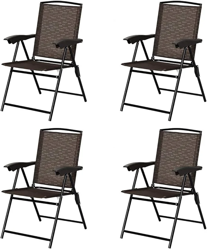 Portable Outdoor Folding Sling Chairs Set of 4 Patio Garden Pool Furniture Armrests & Adjustable Back 27