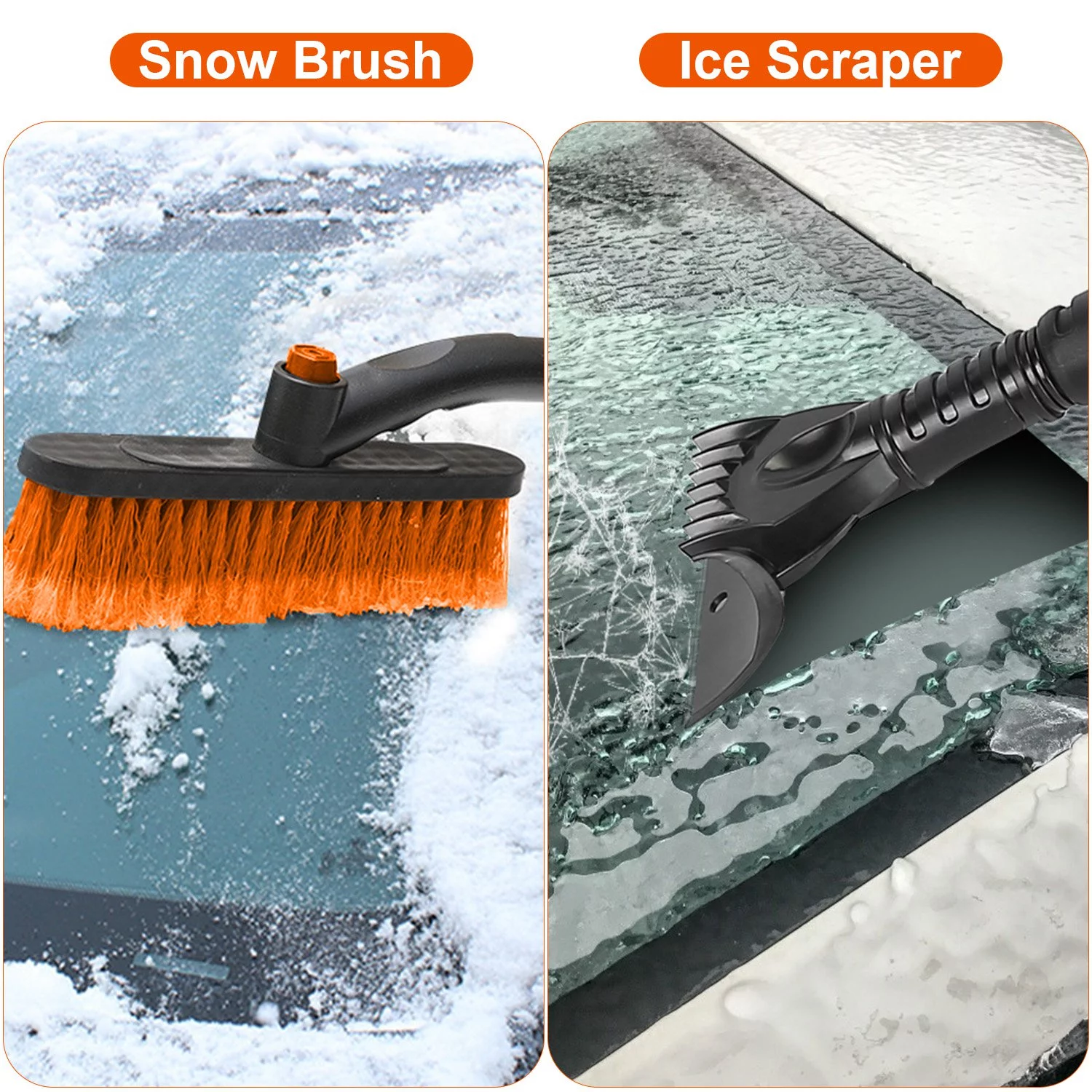 iMounTEK 3 in 1 Windshield Ice Scraper 27.56x9.06x4.33in Extendable Car Snow Removal Tool 360° Pivoting Brush Head Car Broom Snow Shovel Automobile Frost Removal, Blue