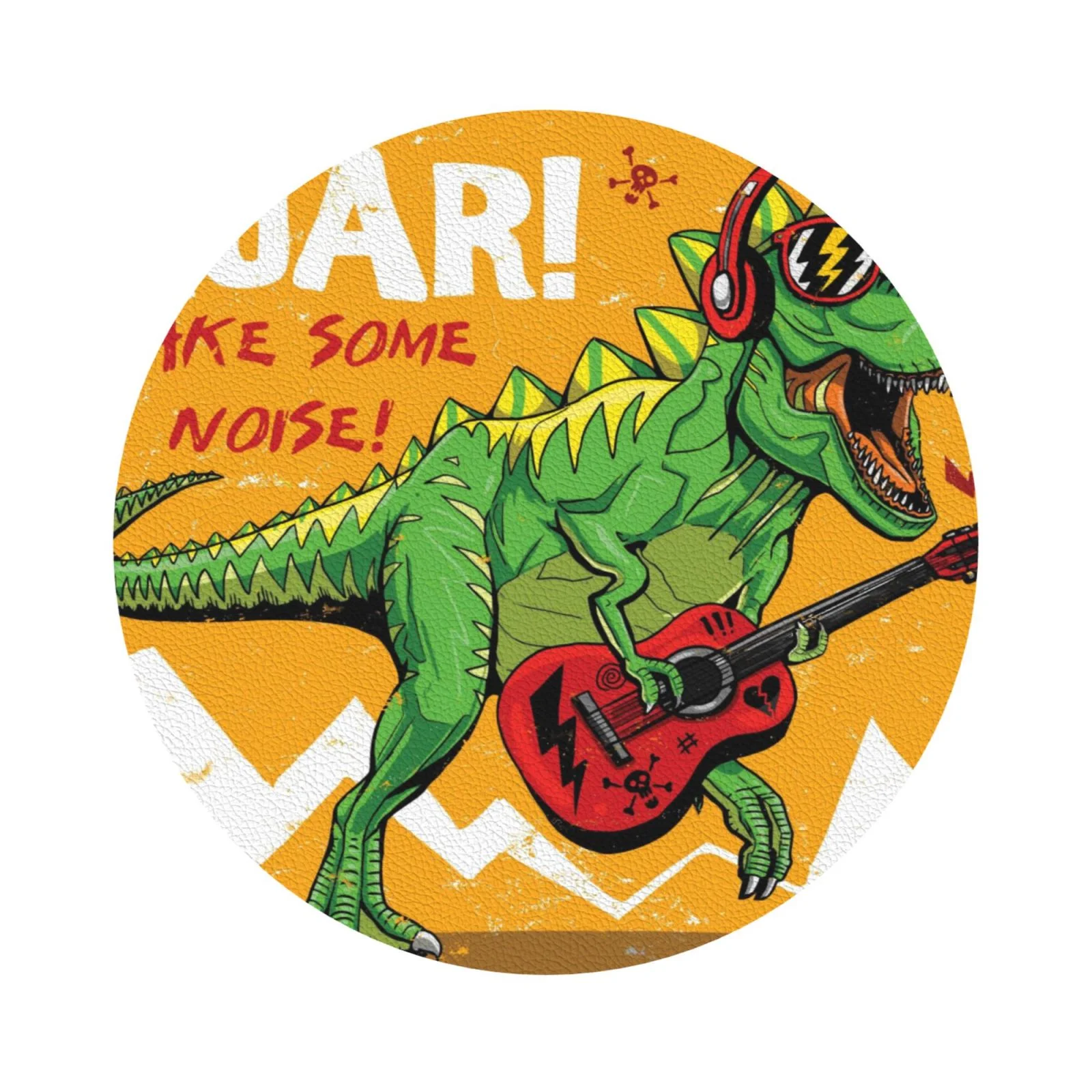 Lukts Cool Dinosaur Playing Guitar Leather Drinks Coasters Set Of 6,Suitable Or Drinks Furniture Protection And Easy Clean Up