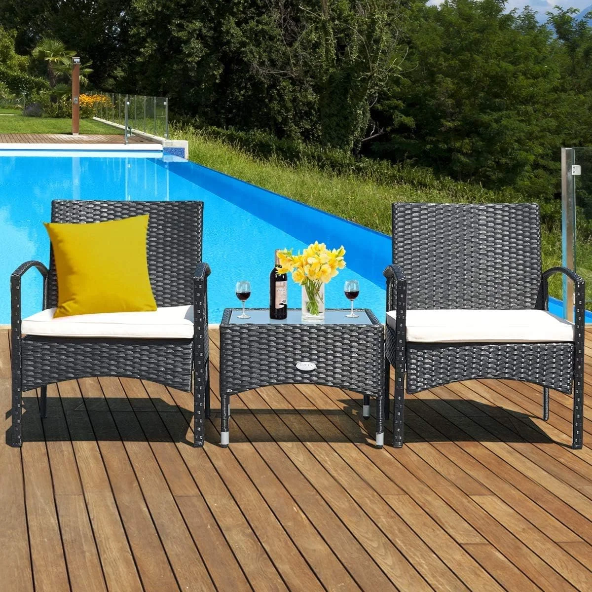 ASDRFYU 3 Pieces Outdoor  Set  3 PCS Patio Wicker Rattan Rattan Chair Set  Garden  with Coffee Table  High Load Bearing Chair Sets  Pool  Lawn Backyard  Patio Garden
