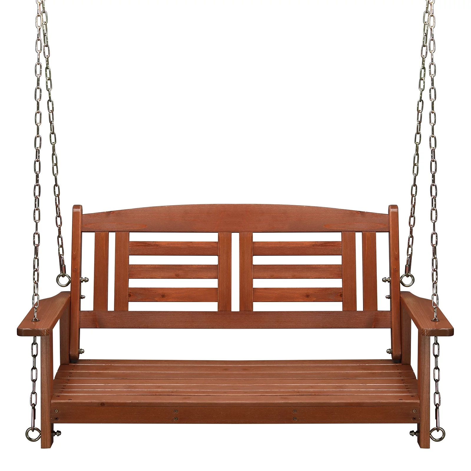 500lbs Capacity Double Wooden Swing with Chain, Reddish Brown Finish - Ideal for Outdoor Use in Gardens or Patios, Size 112*53*52cm