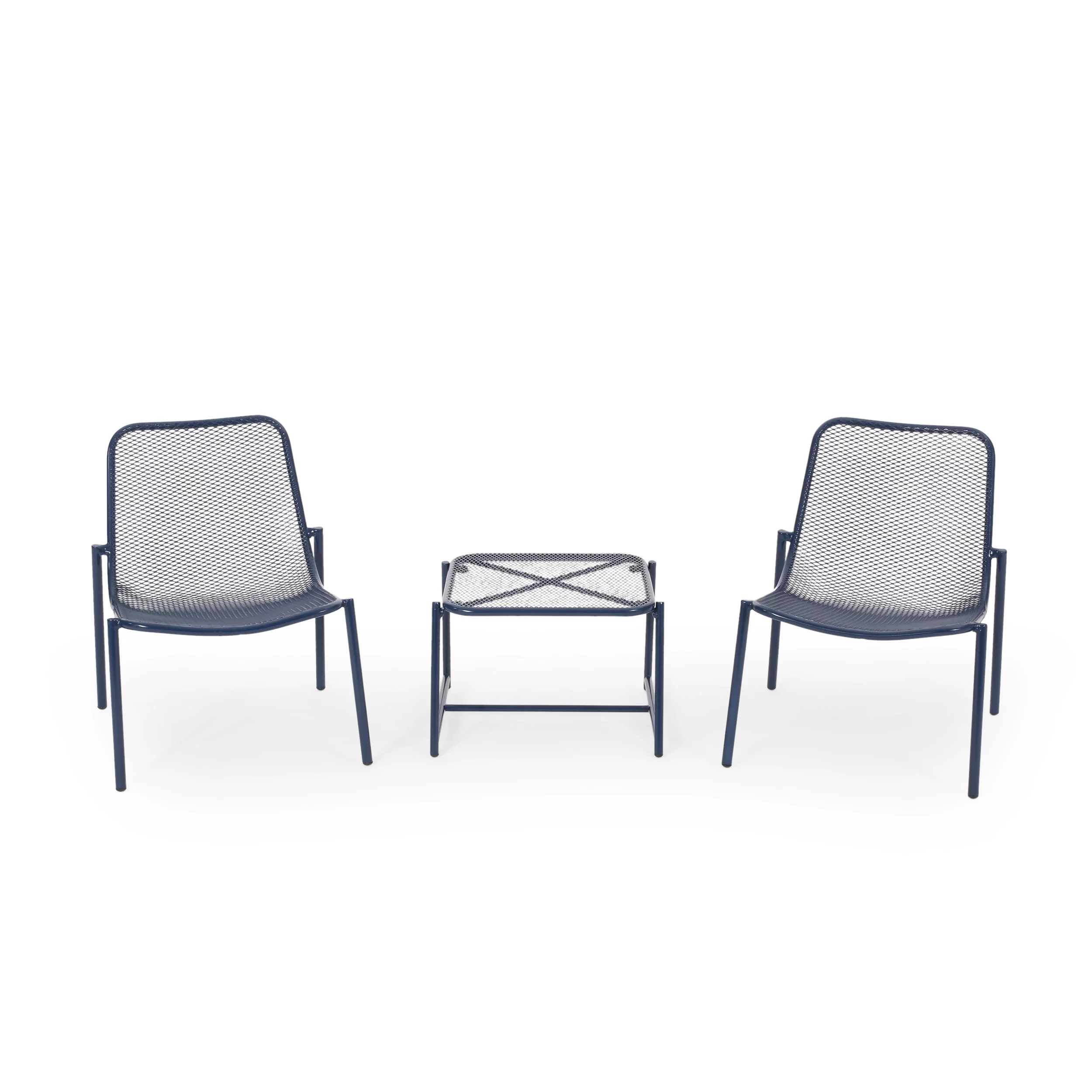 GDF Studio Douglas Outdoor Modern Metal 3 Piece Chat Set, Matte Navy Blue