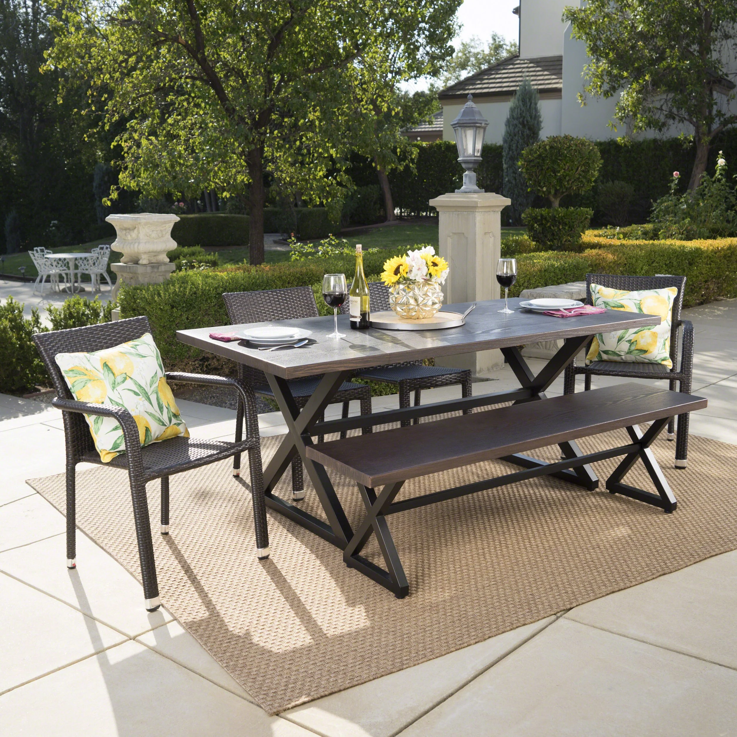 Christopher Knight Home Lomita Outdoor 6-piece Rectangle Aluminum Wicker Dining Set by