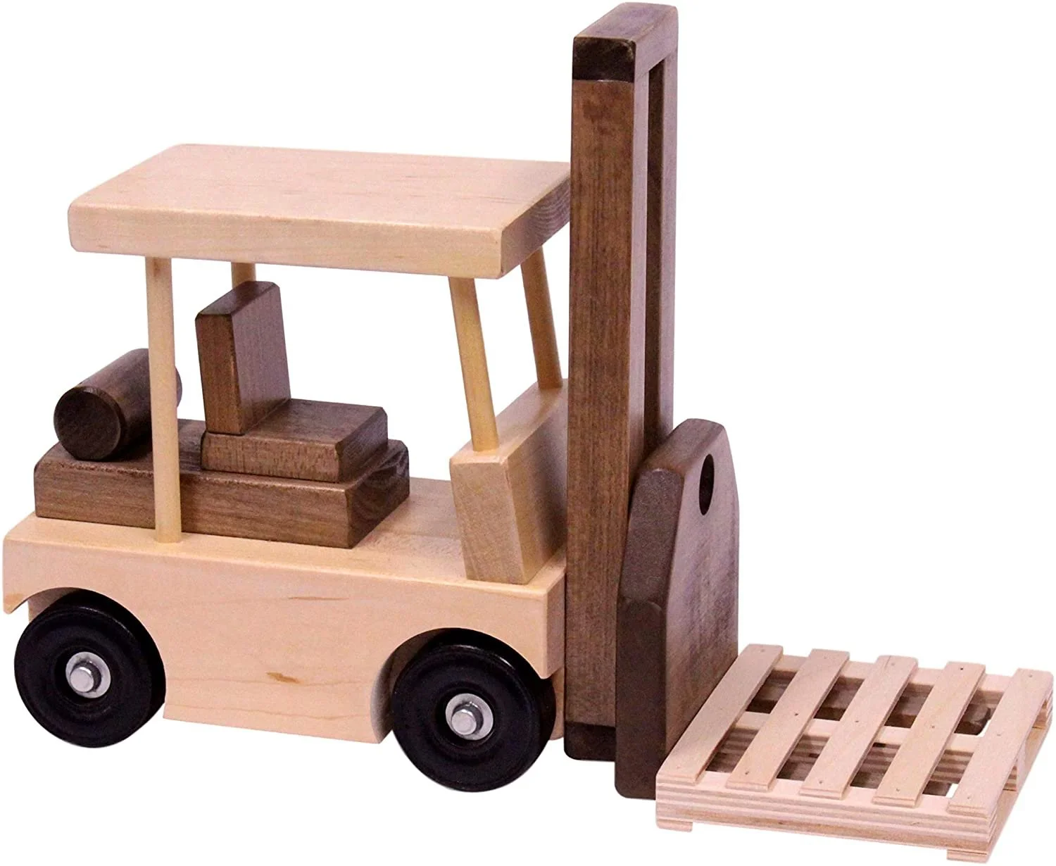 Amish-Made Wooden Forklift Toy, Kid Safe Finish Walnut/Maple