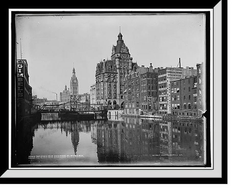 Historic Framed Print, The River from Sycamore St., Milwaukee, 17-7/8