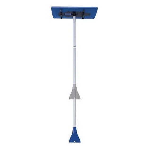 Snow Joe 3-In-1 Telescoping Snow Broom Ice Scraper | 18-Inch Foam Head | Headlights (Blue)