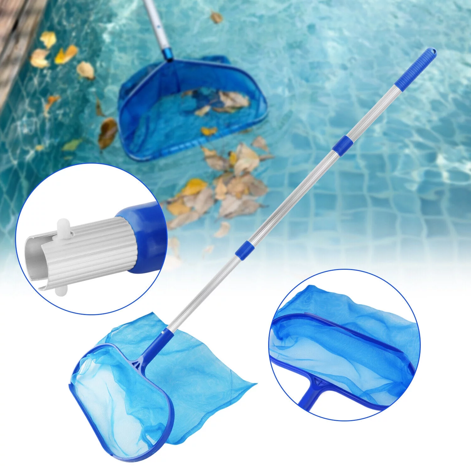 Swimming Pool Leaf Skimmer Rake Mesh Net Spa Pond Cleaning With Telescopic Pole