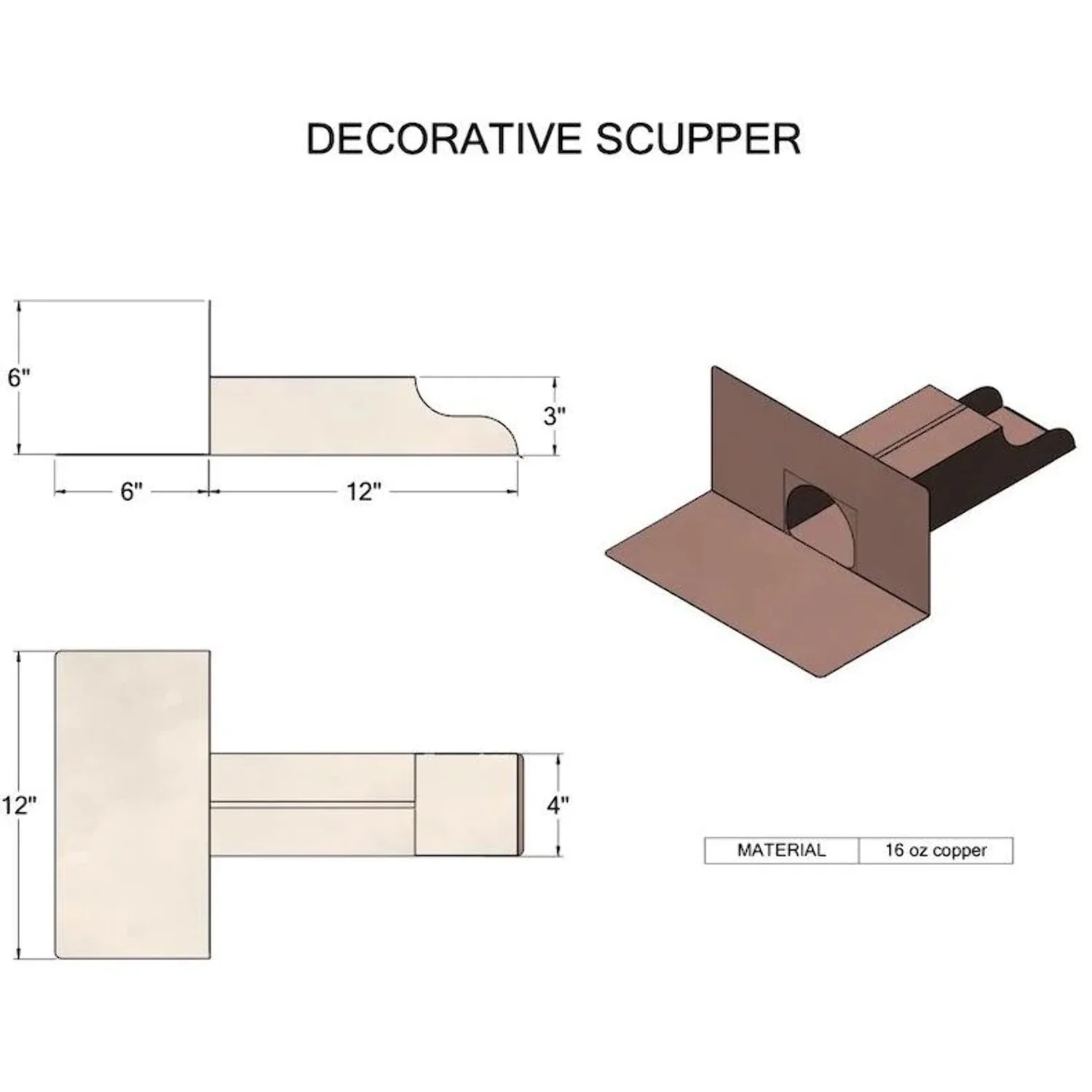 Stainless Steel Decorative Roof Scupper Spout Size: 3
