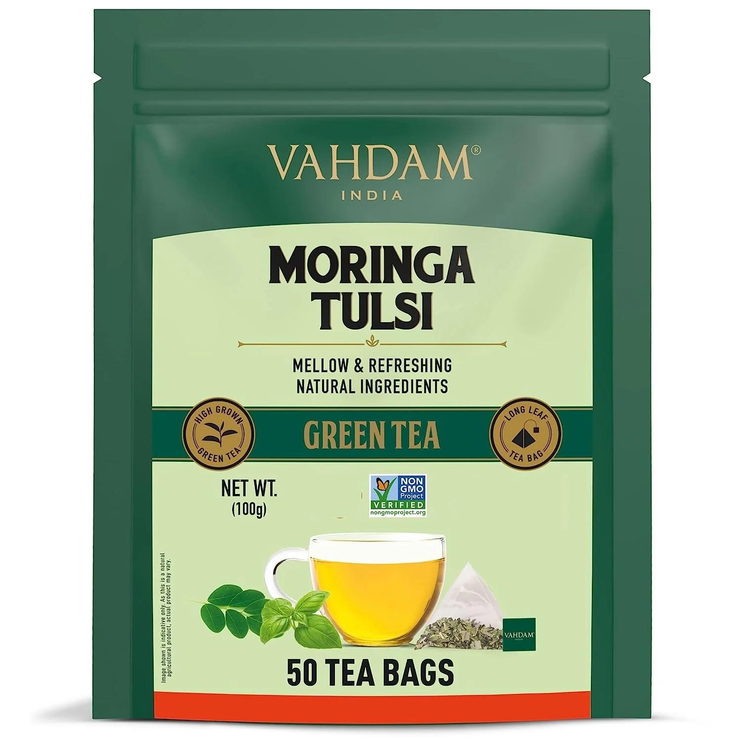 VAHDAM Organic Moringa Tulsi Green Tea Bags – 50 Units - 100g