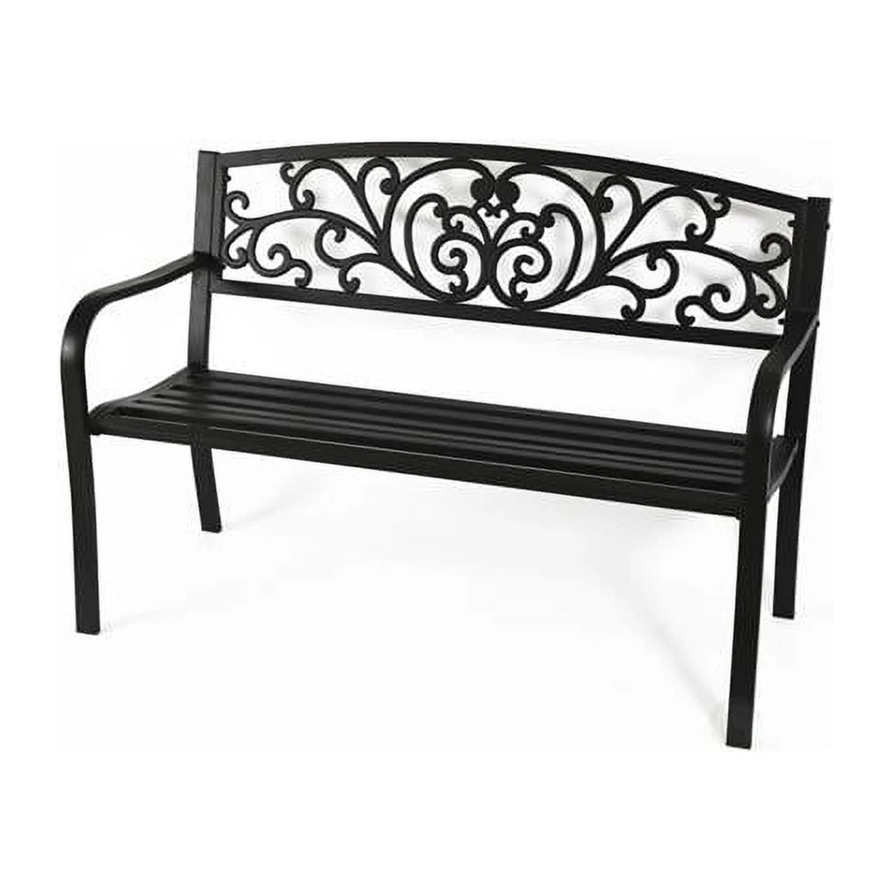 50 in. Black Patio Garden Park Yard Outdoor Steel Bench, Powder Coated with Cast Iron Back