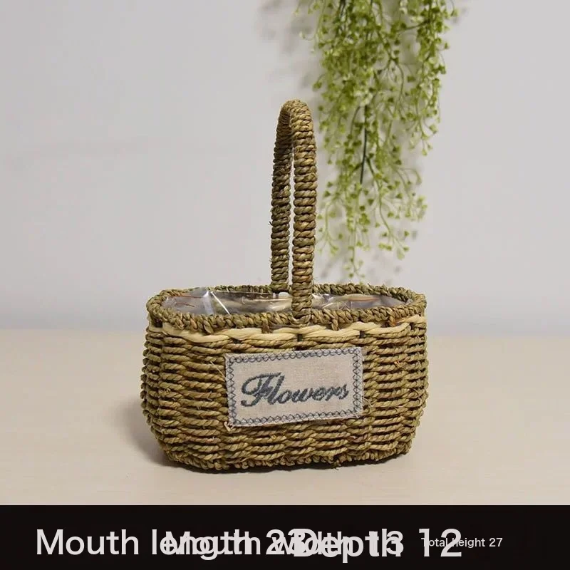 Flower Basket Straw Rattan Basket Flower Arrangement Wall Flower Pots Green Plants Succulent Pots Rustic Rattan Flower Basket