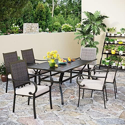 Outdoor Rattan Dining Chairs Set Of 6, Wicker Chairs With Removable Cushions & Metal Frame, For Patio, Deck, Yard, Porch