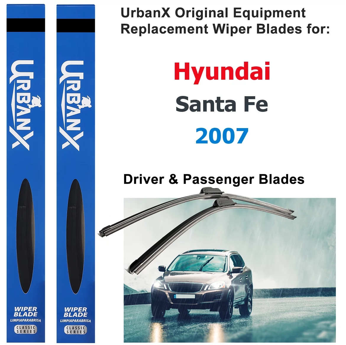UrbanX 2-IN-1 All Seasons Water Repellency Original Equipment Replacement Wiper Blades For 2007 Hyundai Santa Fe 24