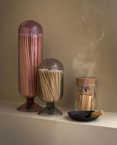 Skeem Design Fireplace Glass Match Cloche with Striker - Violet - 120 Large Match Sticks