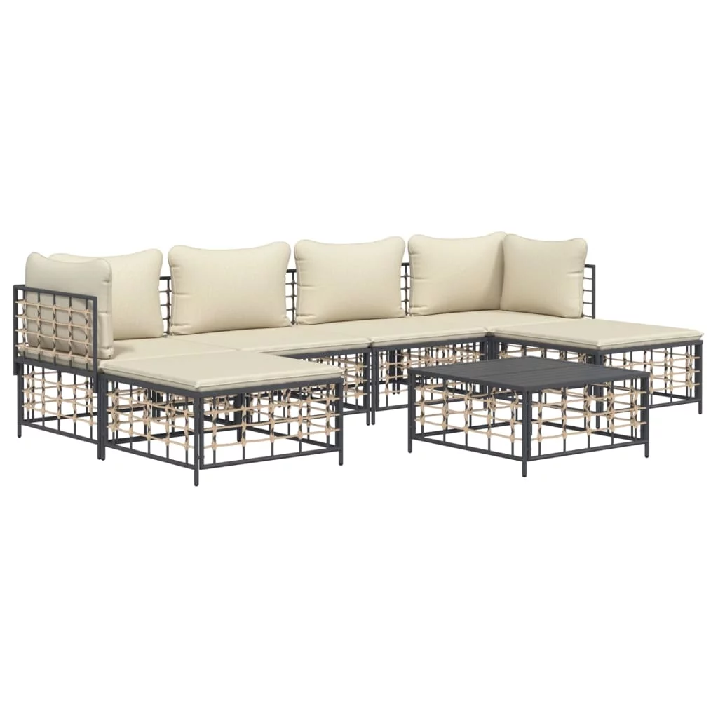 Tomshoo 7 Piece Patio Set with Cushions Anthracite Poly Rattan
