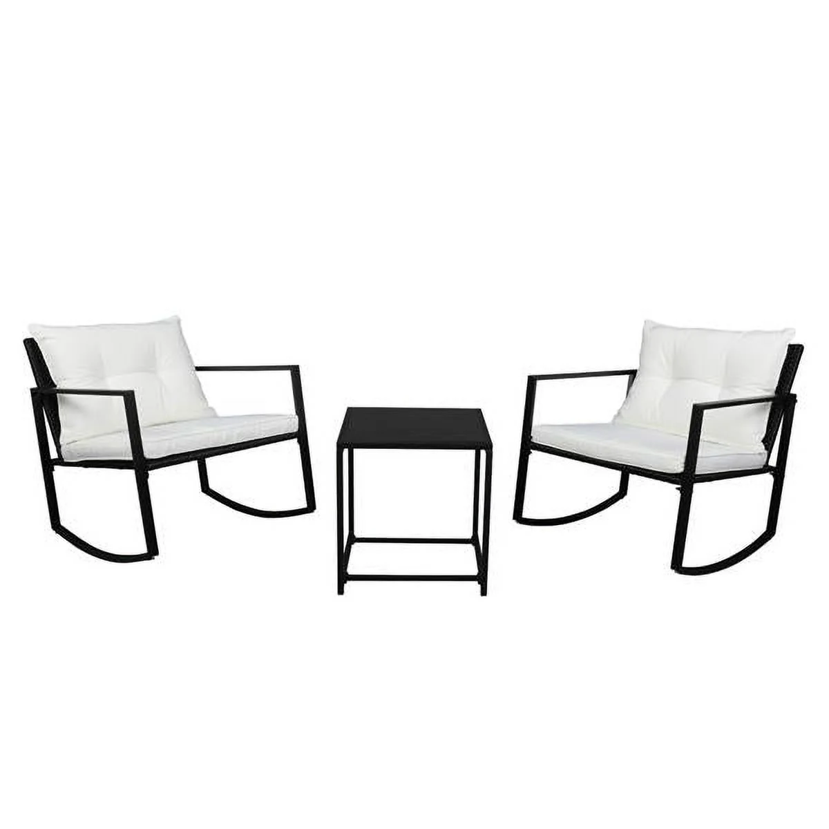 Single 2pcs Coffee Table 1pc Exposed Rocking Chair Three-Piece Set Black
