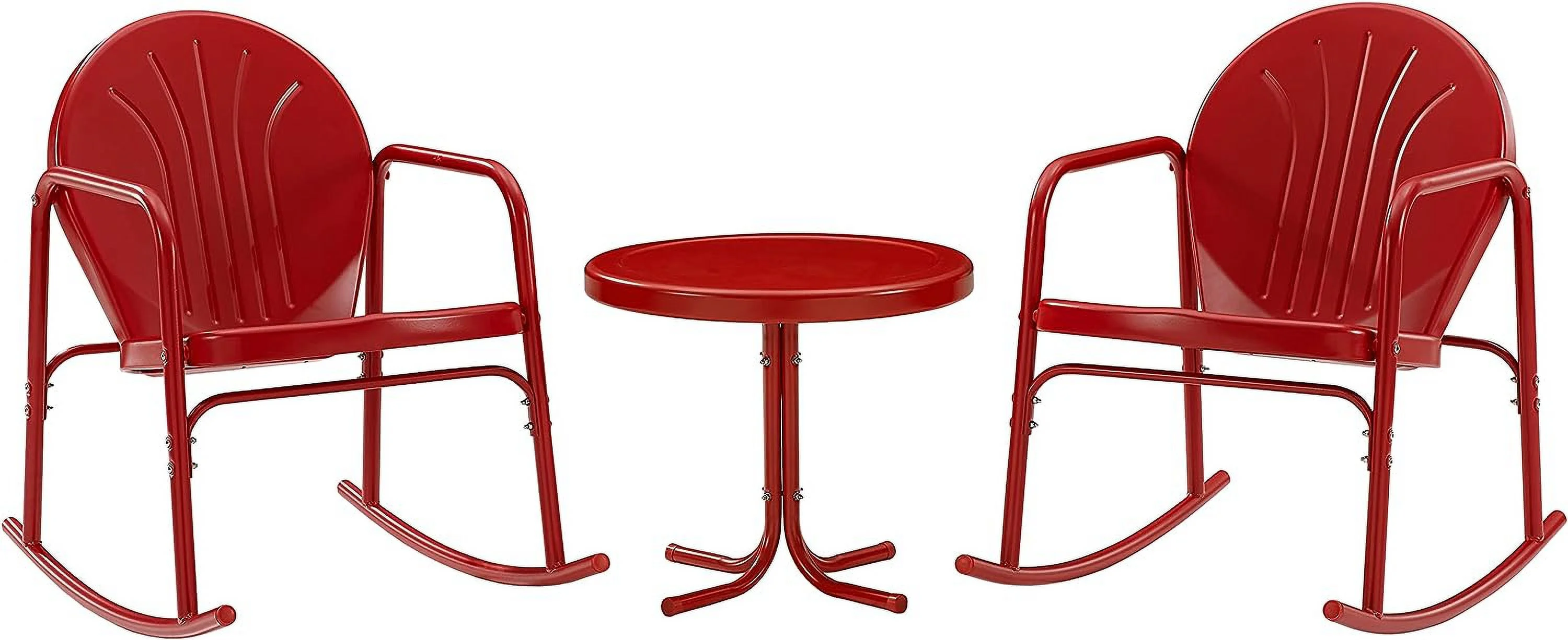 KO10020RE Griffith 3-Piece Metal Outdoor Seating Set with Side Table  2 Rocking Chairs, Bright Red Gloss