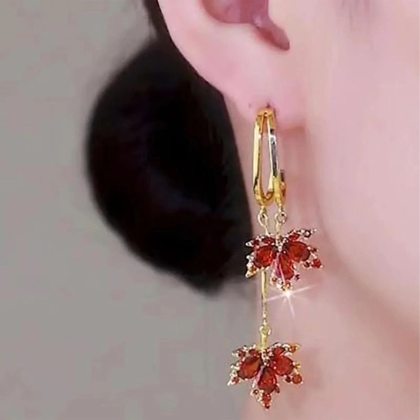 BOLUOYI Graduation Gifts Red Maple Leaf Earrings Women'S Silver Stud Earrings All Matchs Earrings