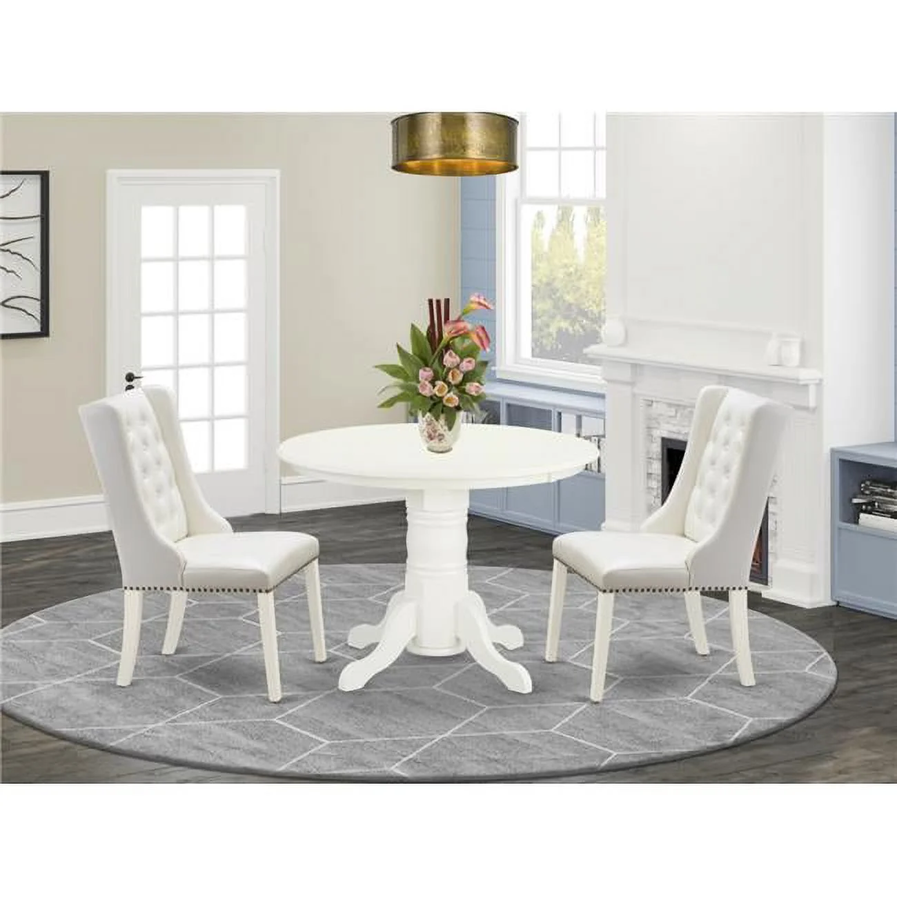 3 Piece Shelton Kitchen Room Table Set - Linen White & Light Gray