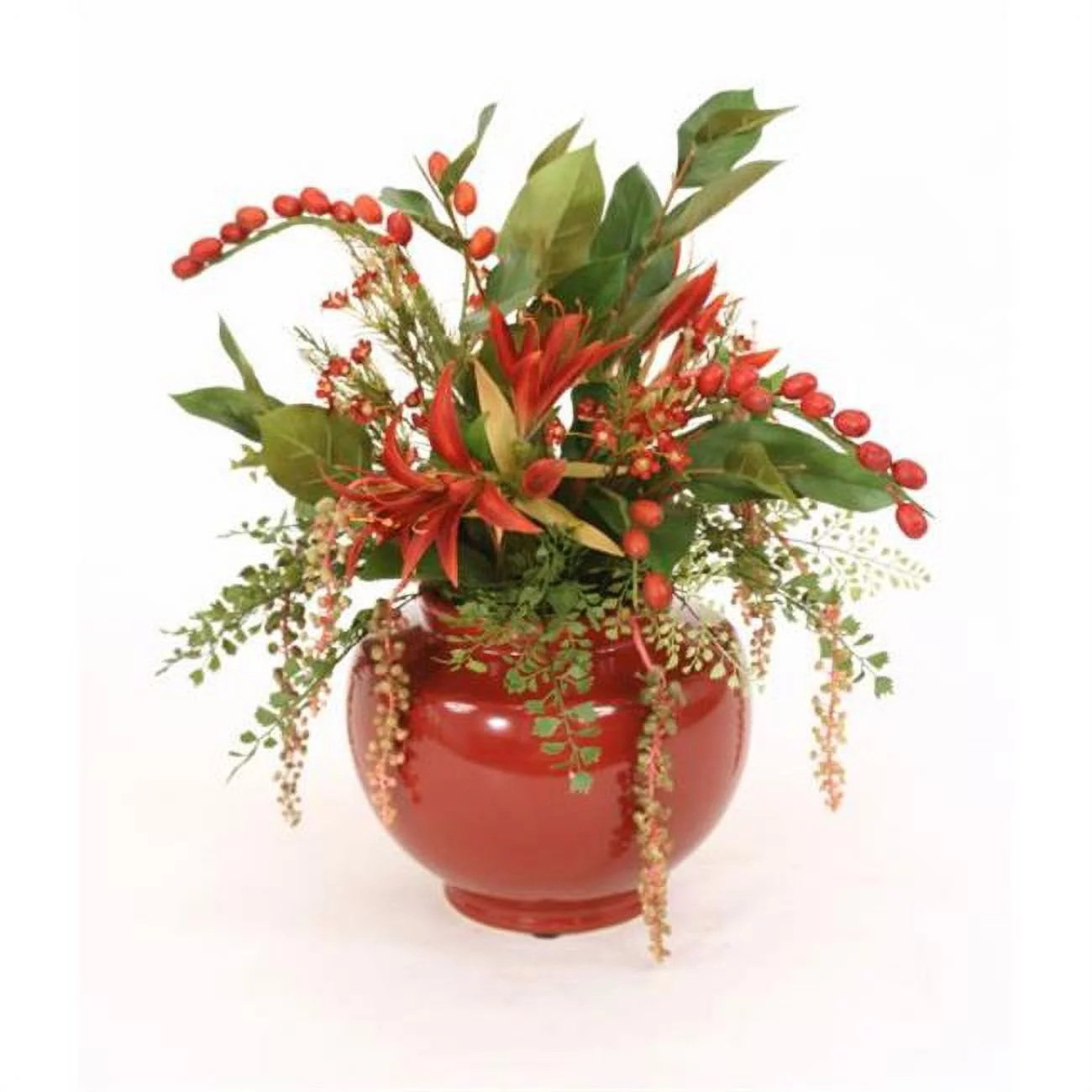 Mixed Berries & Flowers in Rust Red Ceramic Planter