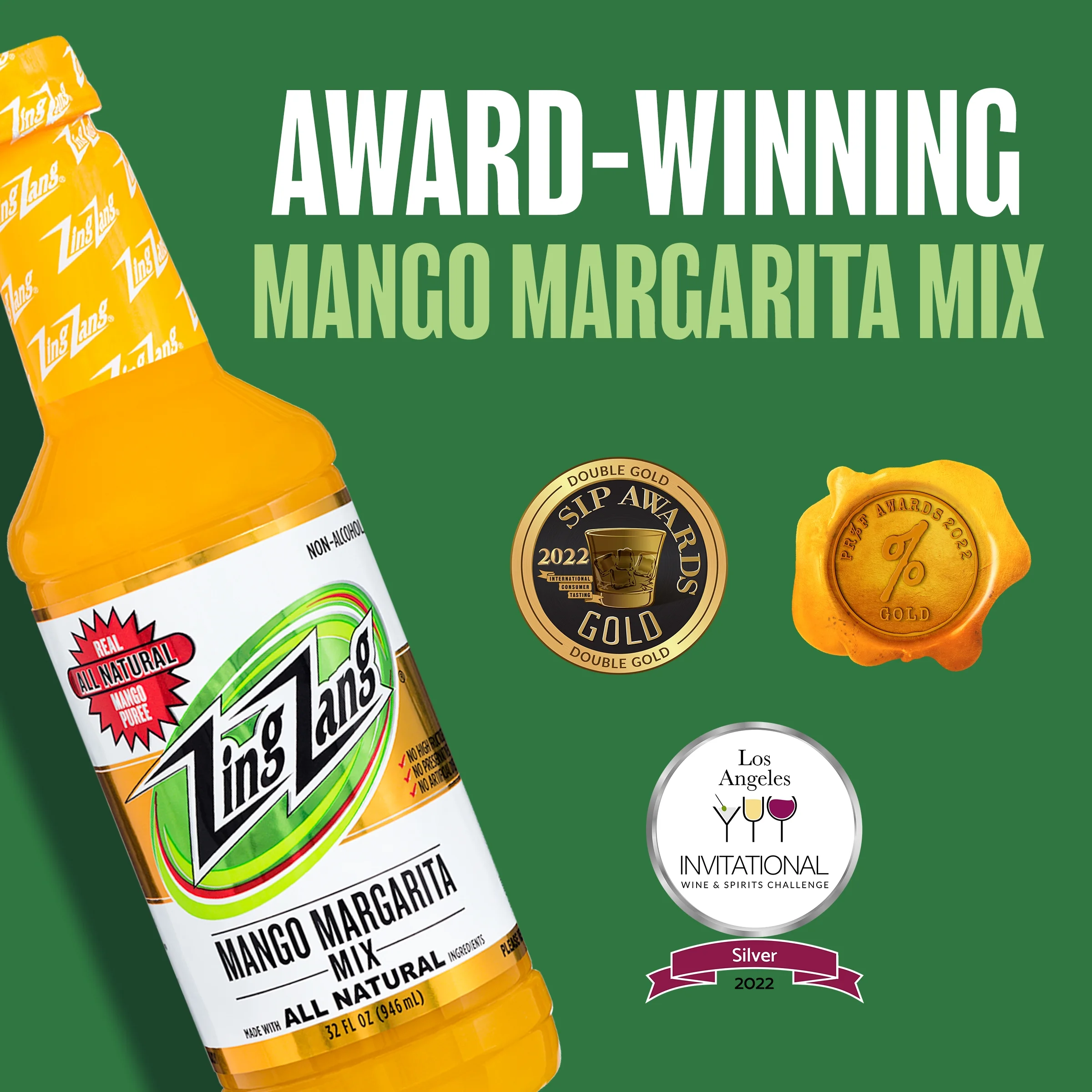 Zing Zang Mango Margarita Mix, Non-Alcoholic Cocktail Mixer, 32 Fl Oz Bottle