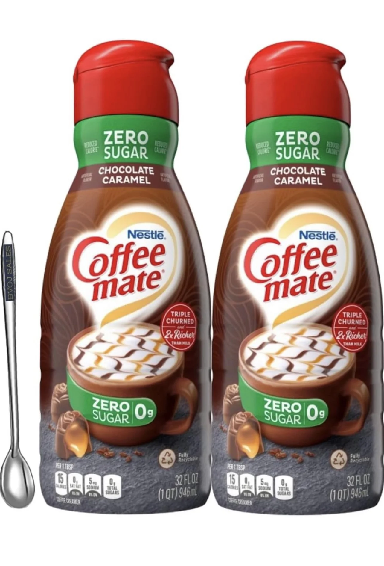 2 Pack: Coffee Mate Chocolate Caramel Zero Sugar Coffee Creamer 32 Fl oz