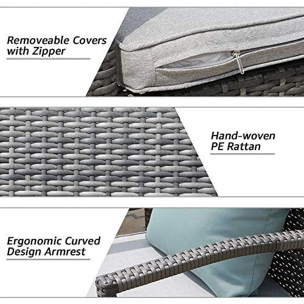 Patiorama 3 Piece Outdoor Patio Furniture Conversation Set, Rattan Chair Set With Coffee Table, For Garden, Balcony, Backyard, Poolside (Dark Grey)