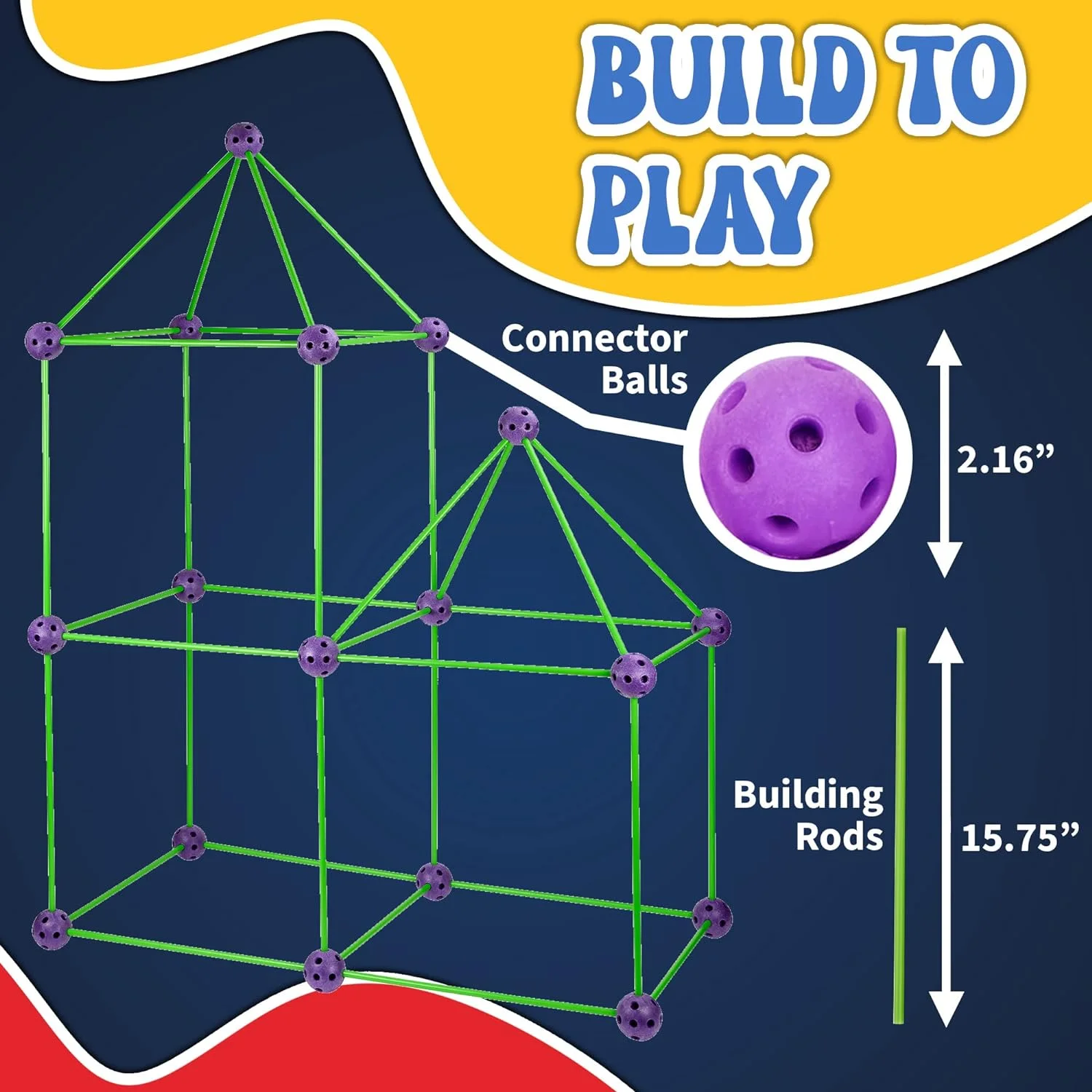 Playbees Fort Building Kit with Rods and Connectors- 145 Pieces - Ages 4-8, 8-12 STEM Building Toy, Construction Set for Kids, Indoor Outdoor Play Tent, DIY Castle, Birthday Gift