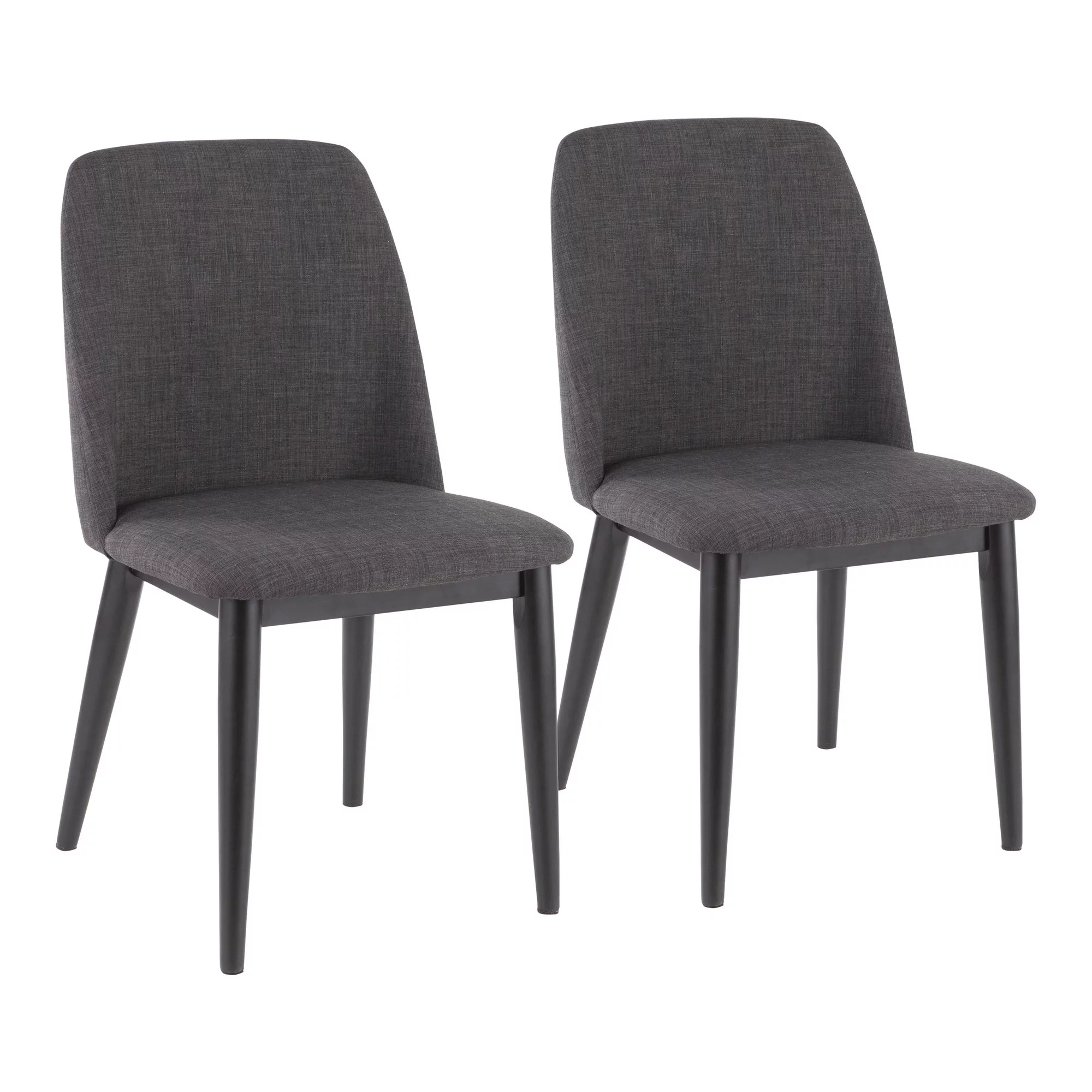 Contemporary Home Living Set of 2 Charcoal Grey Fabric and Black Wooden Tintori Dining Chair, 33”