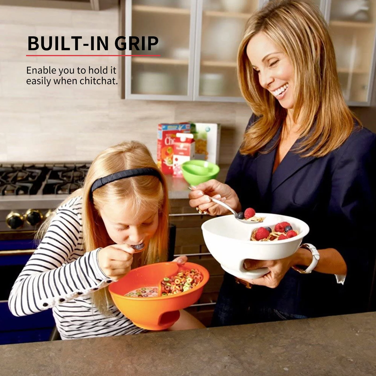 Never Soggy Cereal Bowl Keeps Cereal Fresh & Crunchy Stackable Divided Bowl with Spiral Slide Design Built-in Grip, White