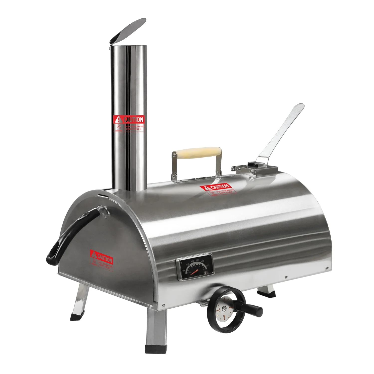 TQJKLFDY Silver Pizza Oven Outdoor 12” Semi-Automatic Rotatable Pizza Ovens Portable Stainless Steel Wood Fired Pizza Oven Pizza Maker with Built-in Thermometer Pizza Cutter Carry Bag